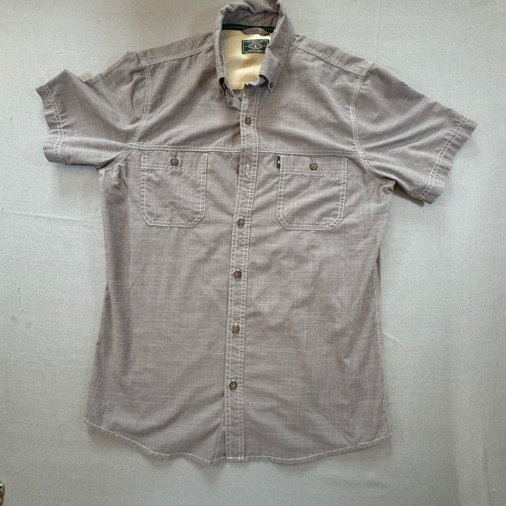 GH Bass Mens Gray Crosshatch Short Sleeve Button Down Pockets Med 527D540 2156